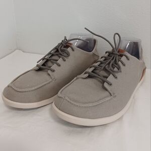 Olukai Manoa Canvas Loafer Shoes Lace Up Gray Brown Men's Size 10M